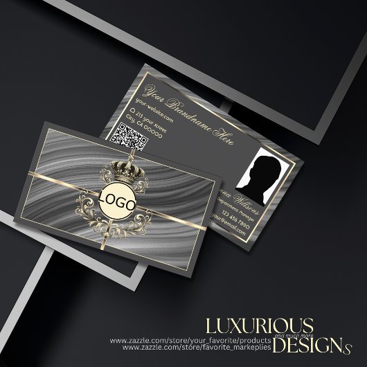 Smart Royal Gray Gold Crown Logo Foto und QR Code Visitenkarte