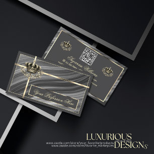 Smart Royal Gray Gold Crown mit QR Code Prächtig Visitenkarte