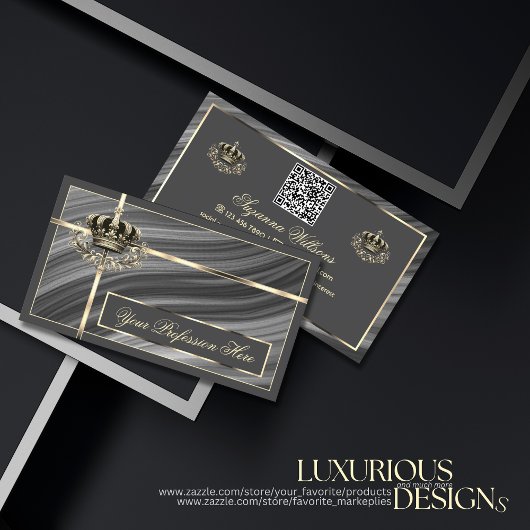 Smart Royal Gray Gold Crown mit QR Code Prächtig Visitenkarte