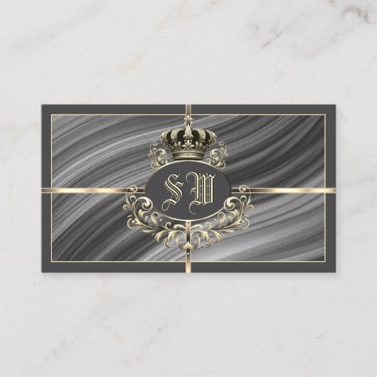 Smart Royal Gray Gold Crown und Monogram Prächtig Visitenkarte (Vorderseite)