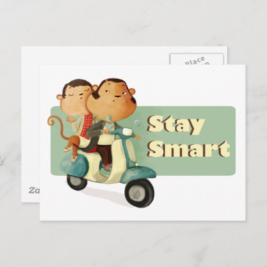 Smart Scooter-Affen bleibe Postkarte (Vorne/Hinten)