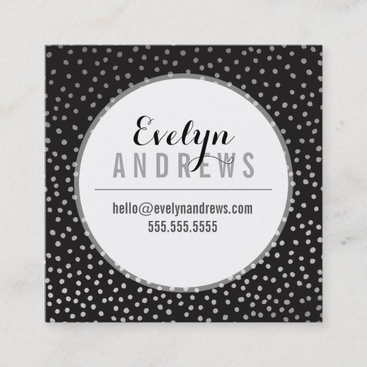 SMART SIMPLE SPOT Mini-Polka Punkt silber schwarz Quadratische Visitenkarte (Vorderseite)