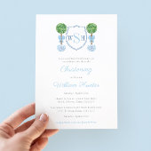 Smart Topiary Monogram Boy Christening Party Einladung