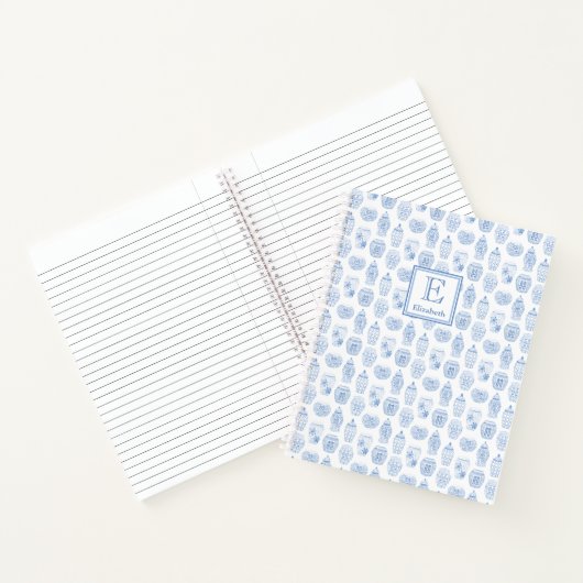 Smart Uni Girl blau und weiß Monogramm Notizblock (Innenseite)