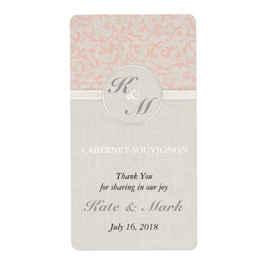 SmartElegance Coral Wedding Wine Lable (Vorne)