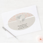 SmartElegance Koral-Initialen und Adressenaufklebe Ovaler Aufkleber (Umschlag)