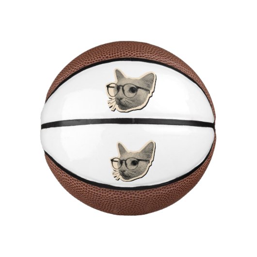 "Smartes Katzendesign mit Brille Mini Basketball (Vorderseite)