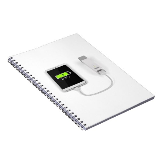 Smartphone, das mit Powerbank auflädt Notizblock (Rechte Seite)