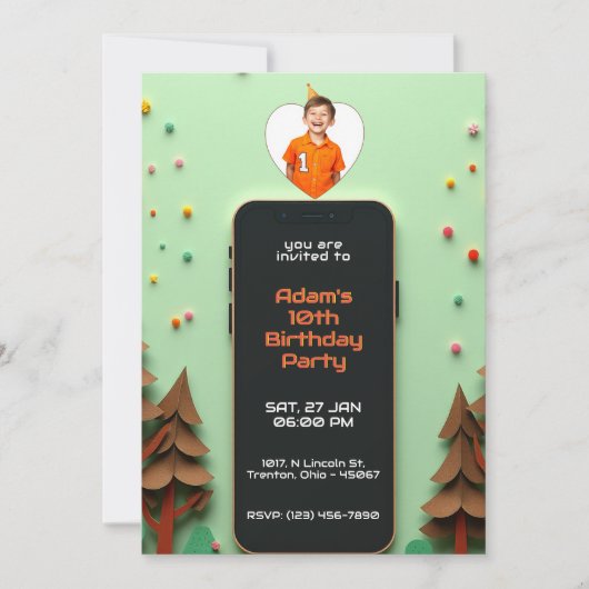 Smartphone-Personalisierte Geburtstagskarte mit te Einladung (Vorderseite)