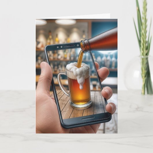 Smartphone zum Geburtstag mit Bier-Tasse Karte (Vorderseite)