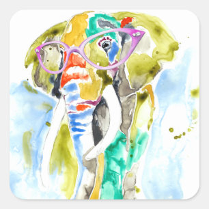 Smarty-Pants-Elefant Quadratischer Aufkleber