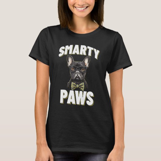 Smarty Paws Französischer Bulldoghund mit Brille T-Shirt (Vorderseite)