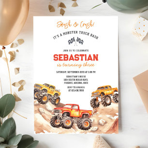 Smash & Crash Es ist Monster Truck Bash Jungen-Geb Einladung