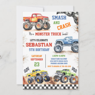 Smash & Crash It's Monster Truck Bash Boy Birthday Einladung