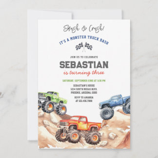 Smash & Crash It's Monster Truck Bash Boy Birthday Einladung