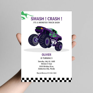 Smash & Crash - Modern Monster Truck Birthday Einladung