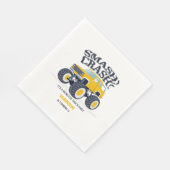 Smash Crash - Modern Yellow Monster Truck Birthday Serviette (Ecke)