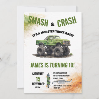 Smash & Crash Monster Truck Aquarell Geburtstag Einladung