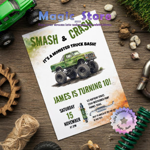 Smash & Crash Monster Truck Aquarell Geburtstag Einladung