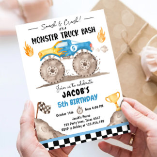 Smash Crash Monster Truck Bash Blue Boy Geburtstag Einladung