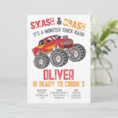 Smash & Crash Monster Truck Bash Geburtstag Einladung (Stehend Vorderseite)
