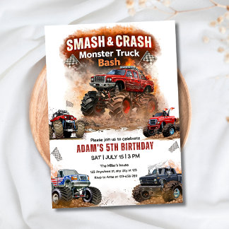 Smash & Crash Monster Truck Bash Geburtstagsjungen Einladung