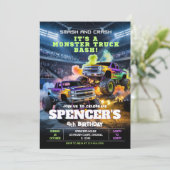 Smash & Crash Monster Truck Birthday Einladung (Stehend Vorderseite)