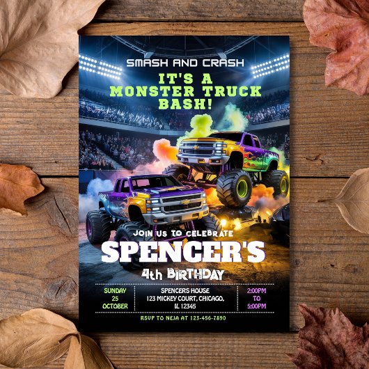 Smash & Crash Monster Truck Birthday Einladung