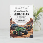 Smash & Crash Monster Truck Kundgebung 3. Geburtst Einladung (Stehend Vorderseite)