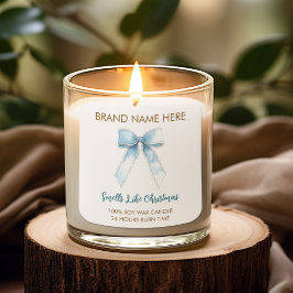 Smells Like Christmas | Blue Bow Candle Labels Quadratischer Aufkleber