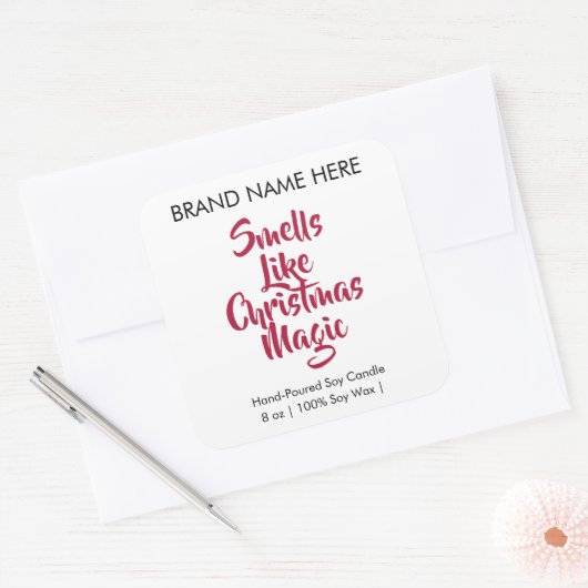 Smells Like Christmas Magic | Modern Candle Labels Quadratischer Aufkleber (Umschlag)
