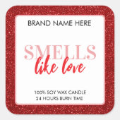 Smells Like Love Valentine Glitter Candle Label  Quadratischer Aufkleber (Vorderseite)