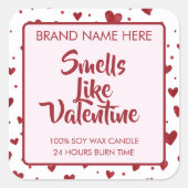 Smells Like Valentine Custom Pink Candle Labels Quadratischer Aufkleber (Vorderseite)