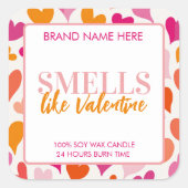 Smells Like Valentine Pink Candle Label  Quadratischer Aufkleber (Vorderseite)