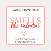 Smells Like Valentine Pink Candle Label  Quadratischer Aufkleber (Vorderseite)