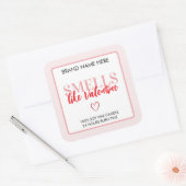 Smells Like Valentine Pink Candle Label  Quadratischer Aufkleber (Umschlag)