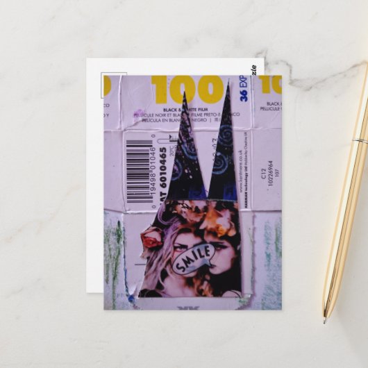 Smile 100 Mixed Media Collage Postkarte (Vorderseite/Rückseite Beispiel)