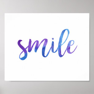 Smile Blue Lila Watercolor Motivierend Zitat Poster