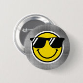 Smile Emoji Happy Face Sonnenbrillen Gingham Fun Button (Vorne & Hinten)