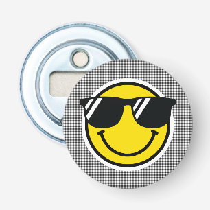 Smile Emoji Happy Face Sonnenbrillen Gingham Fun Flaschenöffner