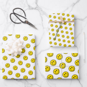 Smile Face Emojis Happy Yellow Polka Dot Fun Geschenkpapier Set