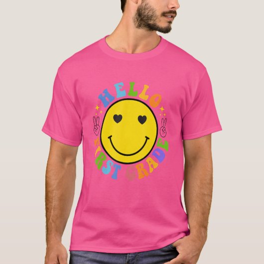 Smile Face Hello First Grade Happy First School Da T-Shirt (Vorderseite)