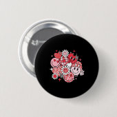 Smile Face Valentinstag Vibes Leopard Blume Gro Button (Vorne & Hinten)
