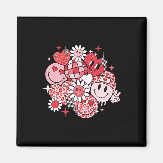 Smile Face Valentinstag Vibes Leopard Blume Gro Magnet (Vorne)