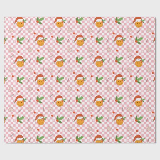 Smile Face Weihnachtsmannmütze Schachbrett Weihnac Geschenkpapier (Flach)