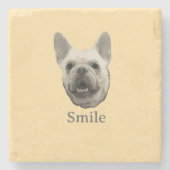 Smile French Bulldog Beige Steinuntersetzer (Vorderseite)