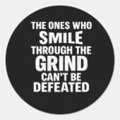 Smile-Grind-Gymnastik-Zitat mit weißem Text Runder Aufkleber (Vorderseite)