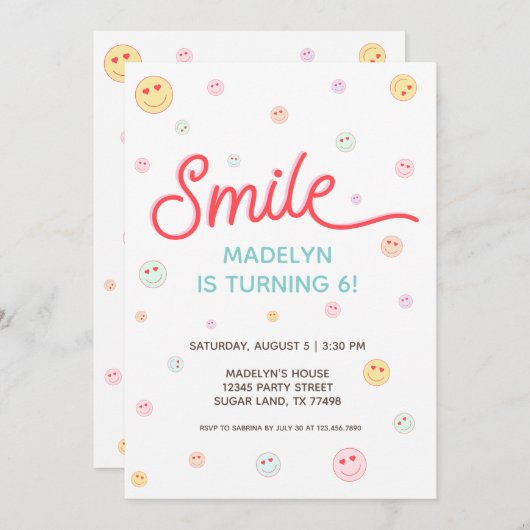 Smile Happy Face Multicolor Einladung (Vorne/Hinten)