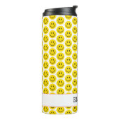Smile Happy Face NAME Yellow Black Red Retro Spaß Thermosbecher (Nach links gedreht)