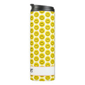 Smile Happy Face NAME Yellow Black Red Retro Spaß Thermosbecher (Nach rechts gedreht)